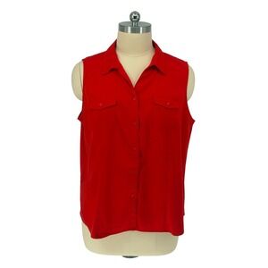 Catherines Sleeveless Button Down Shirt Red Pocket Front Plus 22/24W